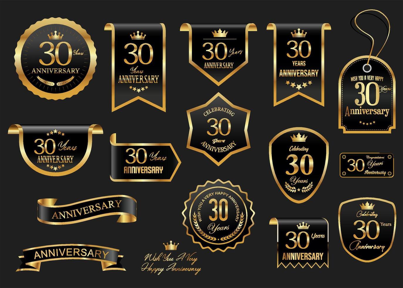 Collection of Anniversary gold laurel wreath badges and labels illustration vector