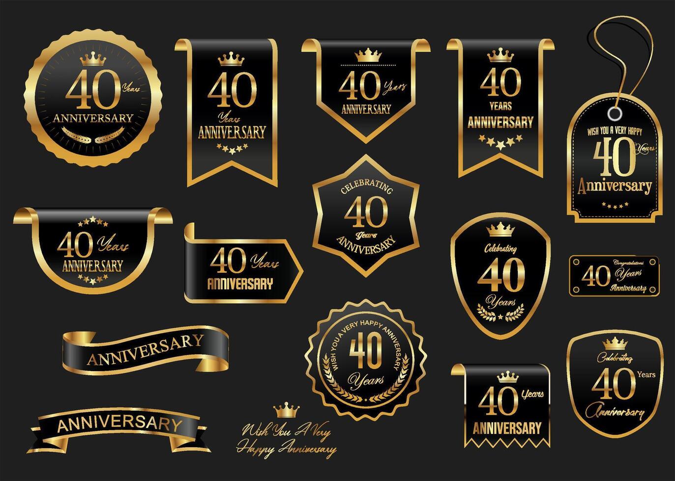 Collection of Anniversary gold laurel wreath badges and labels illustration vector