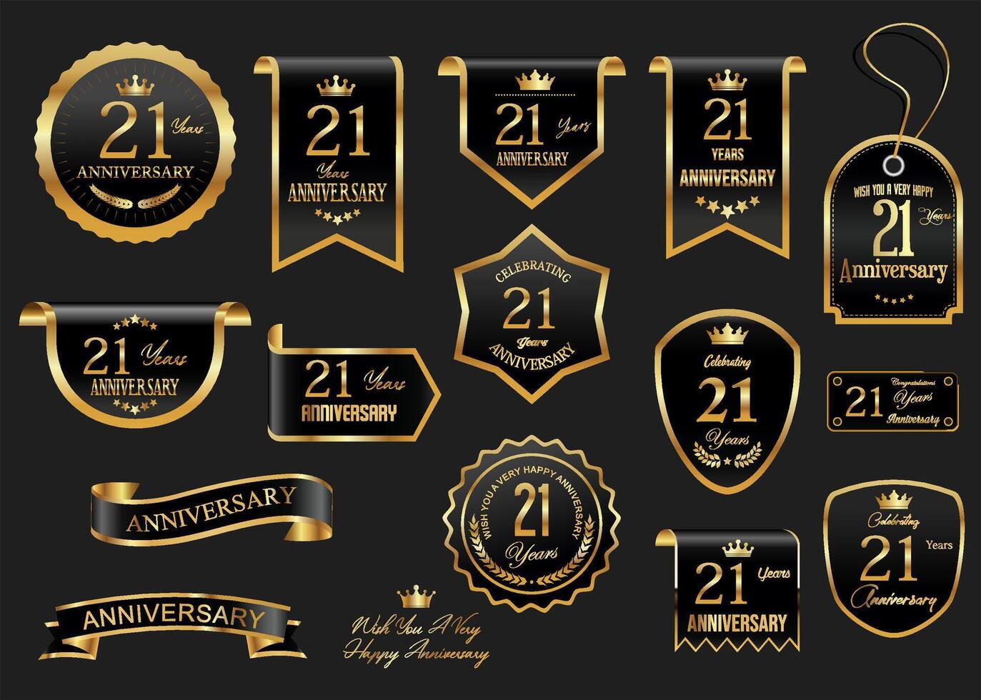 Collection of Anniversary gold laurel wreath badges and labels illustration vector