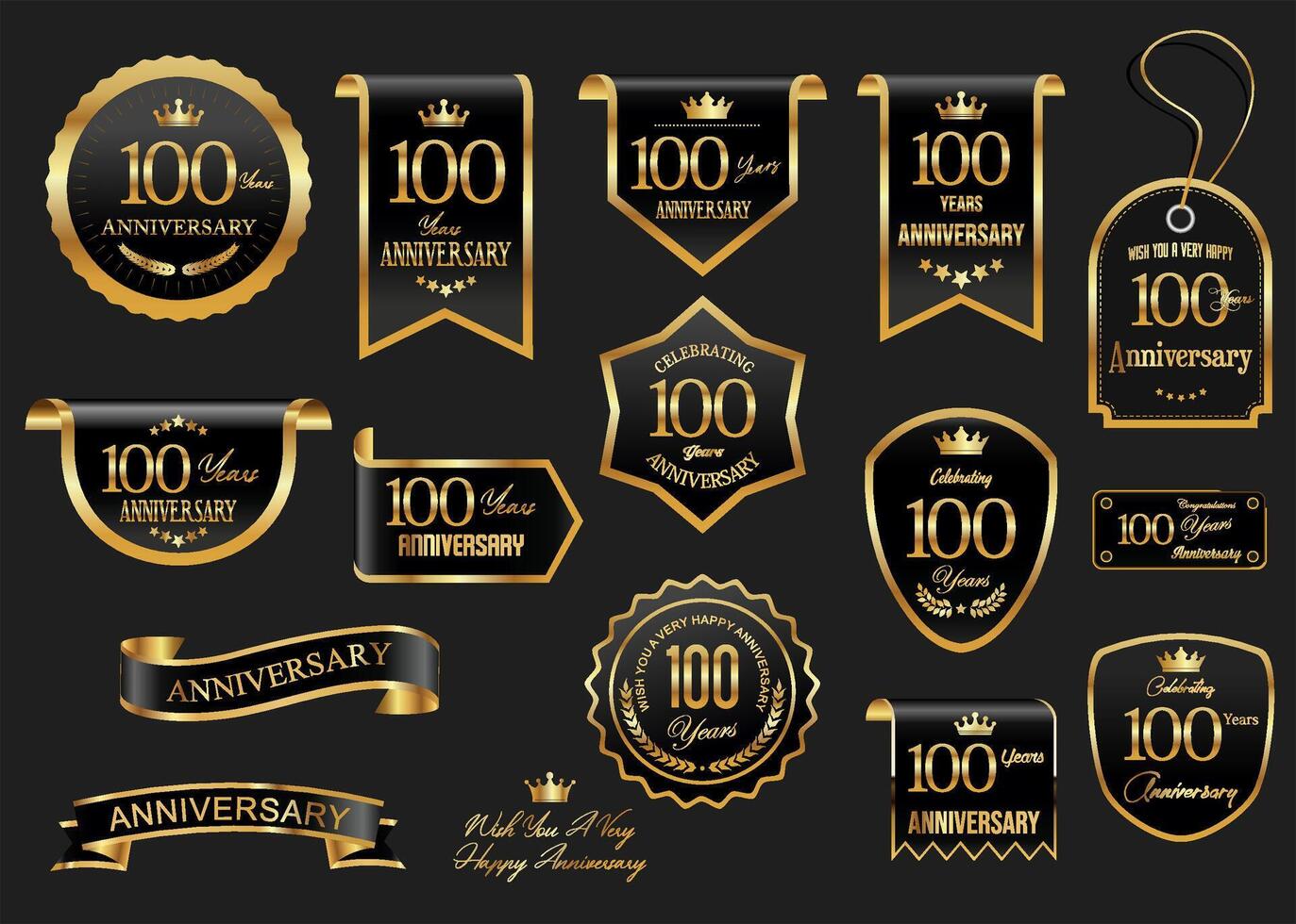 Collection of Anniversary gold laurel wreath badges and labels illustration vector