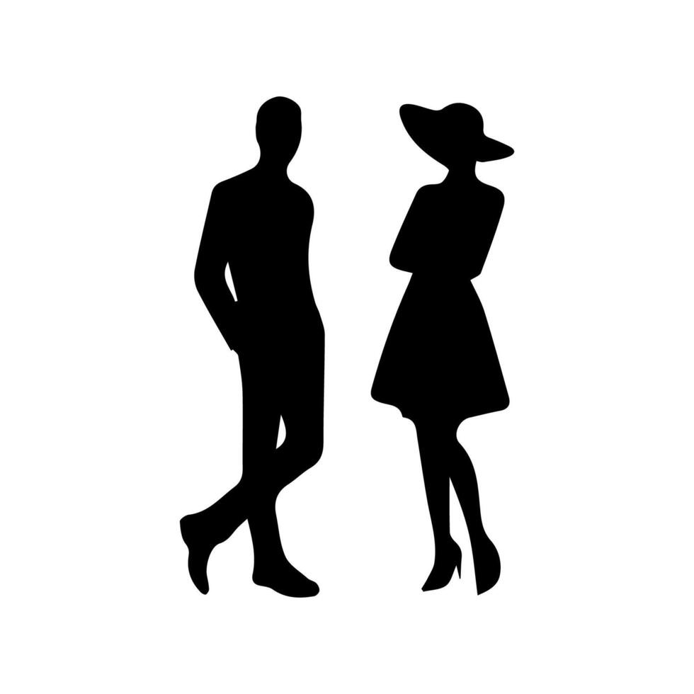 silhouettes of men and a women, a group of standing business people, black color isolated on white background vector