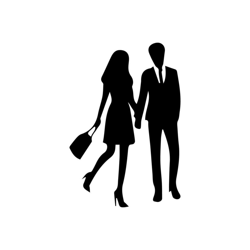 silhouettes of men and a women, a group of standing business people, black color isolated on white background vector