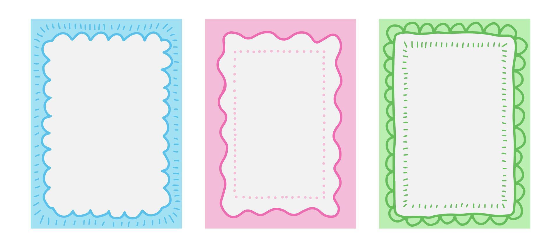 Set of groovy wavy frame. Retro aesthetic zigzag color border. Design elements for a social media story or post. vector