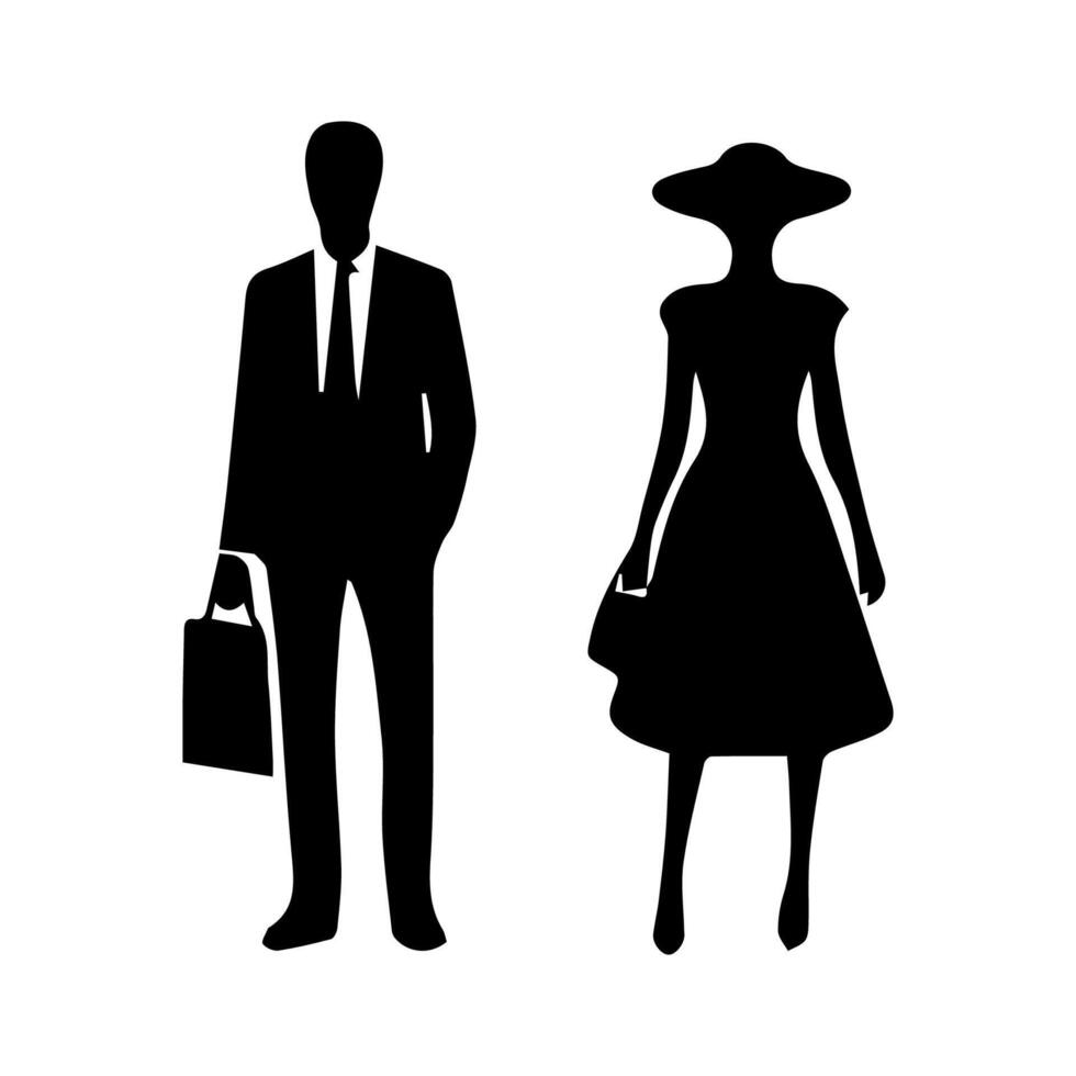 silhouettes of men and a women, a group of standing business people, black color isolated on white background vector