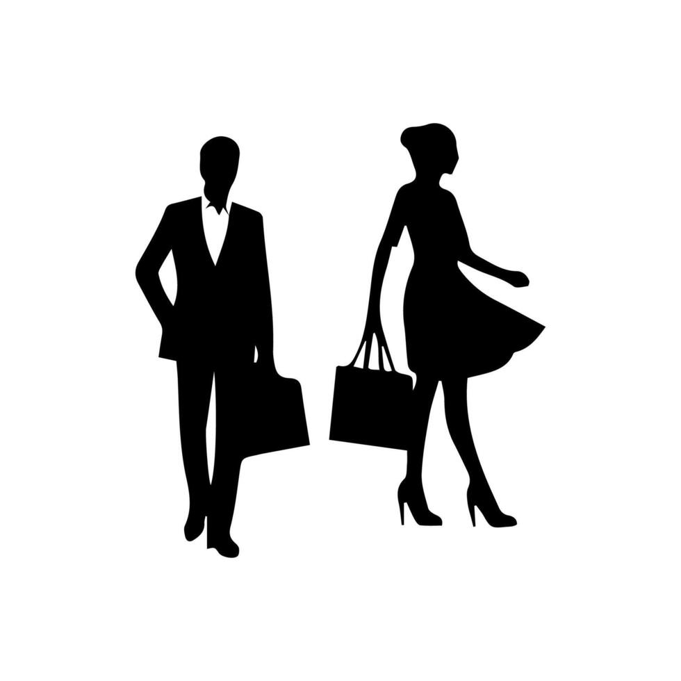 silhouettes of men and a women, a group of standing business people, black color isolated on white background vector
