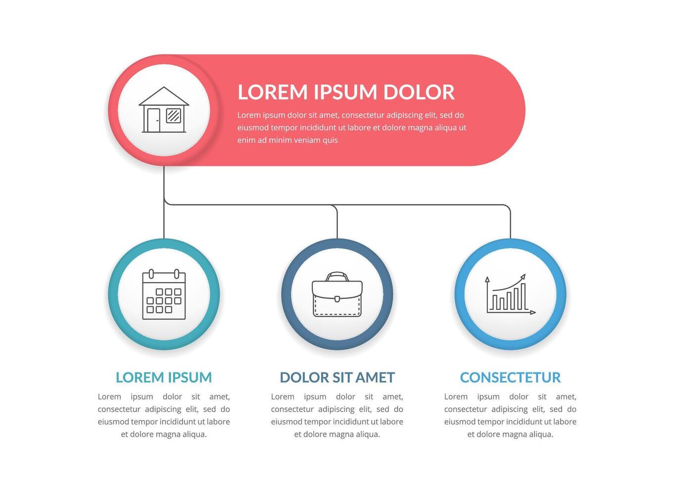 Infographic template with main title and 3 elements, flowchart vector
