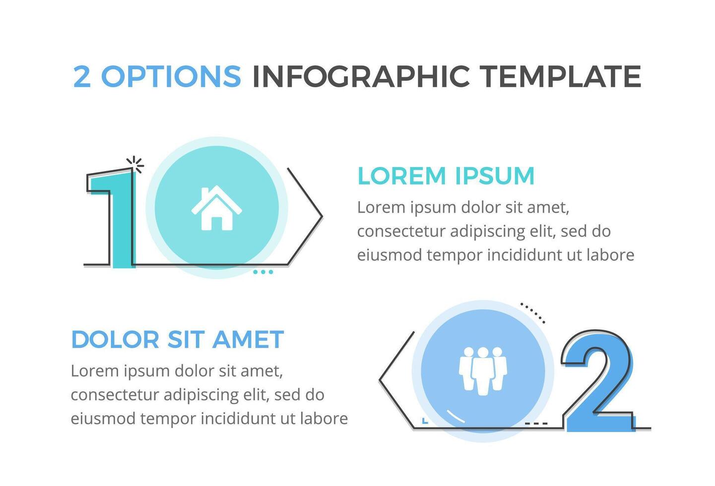Two numbers with arrows and place for your text, two steps or options - infographic template vector
