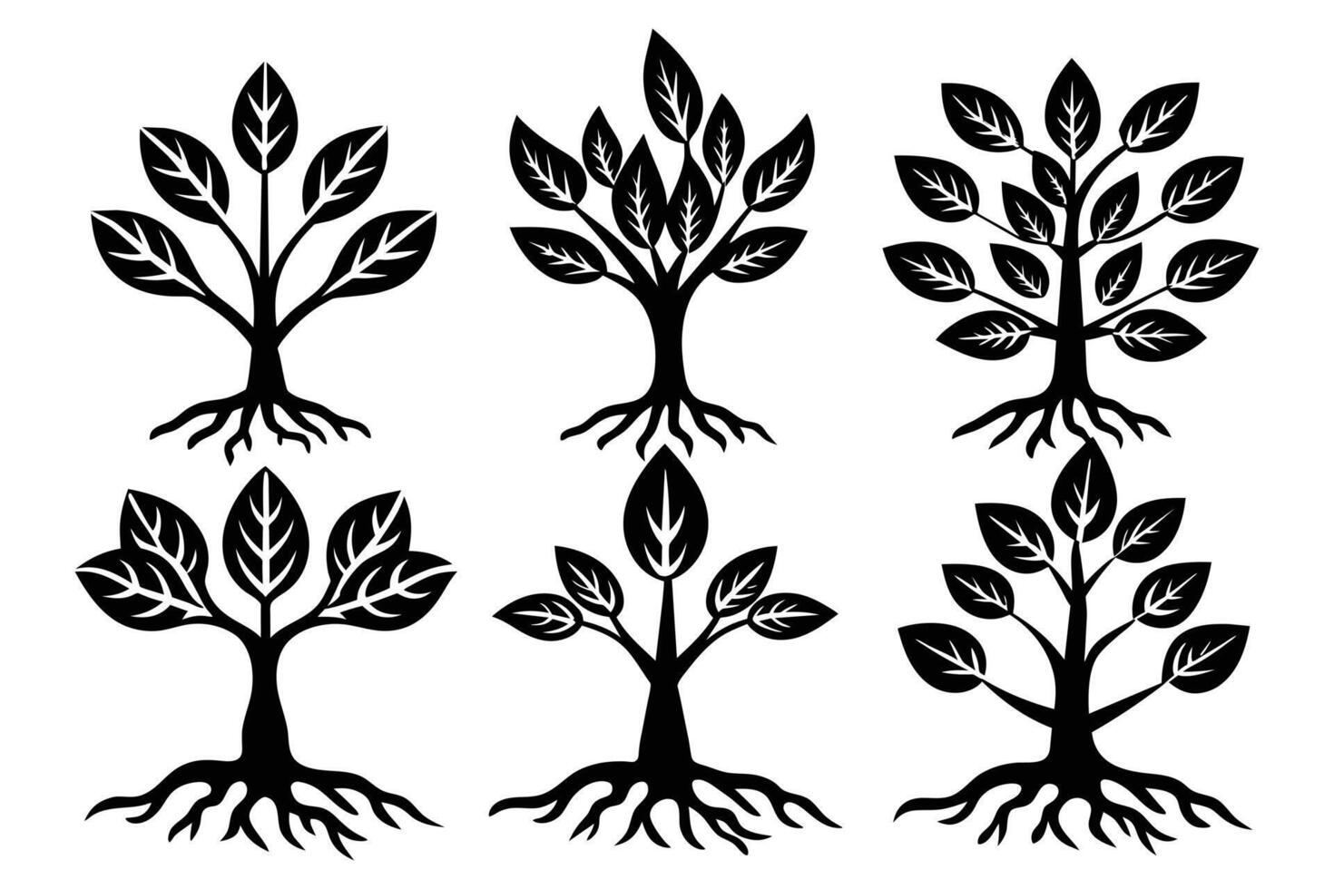 Tree with roots silhouette image vector