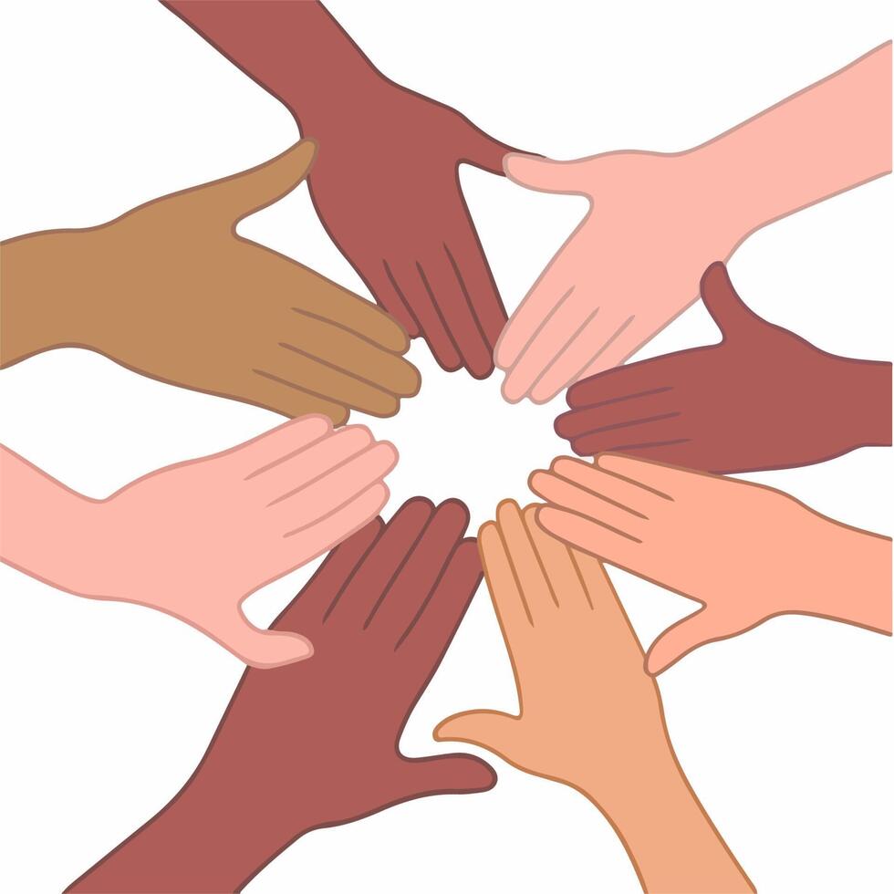 Different Skin Colors Hand on White Beige Background. Hand Drawn Flat Illustration. vector