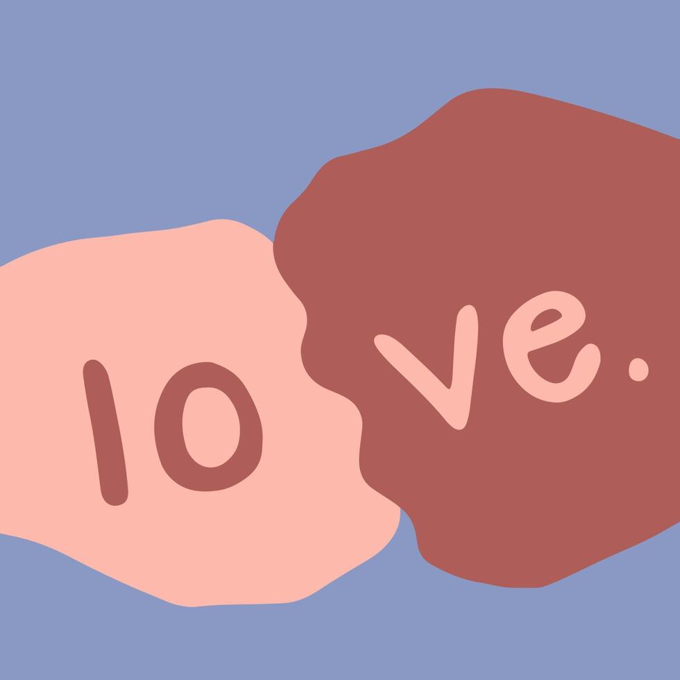 Two Person with Different Skin Colors Hand Gesture of Fist Bump and Love Word. Flat Illustration vector