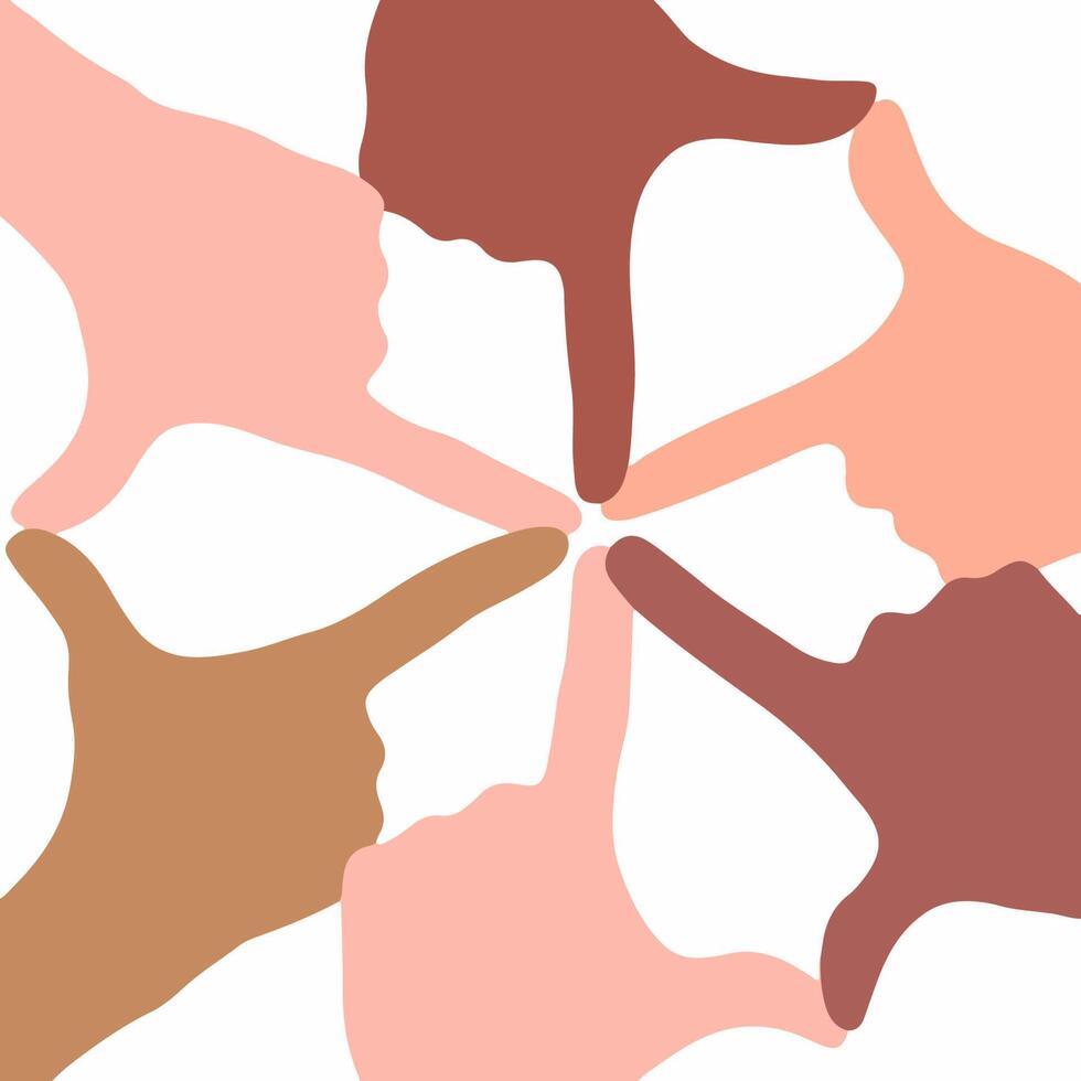 People Hand with Different Skin Color on White Background. Hand Drawn Flat Illustration. vector