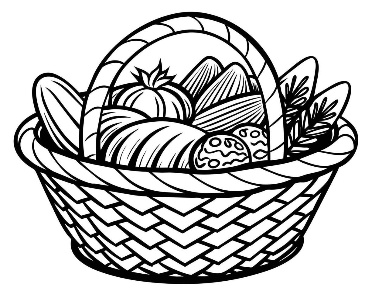 Big wicker basket with fruit image vector
