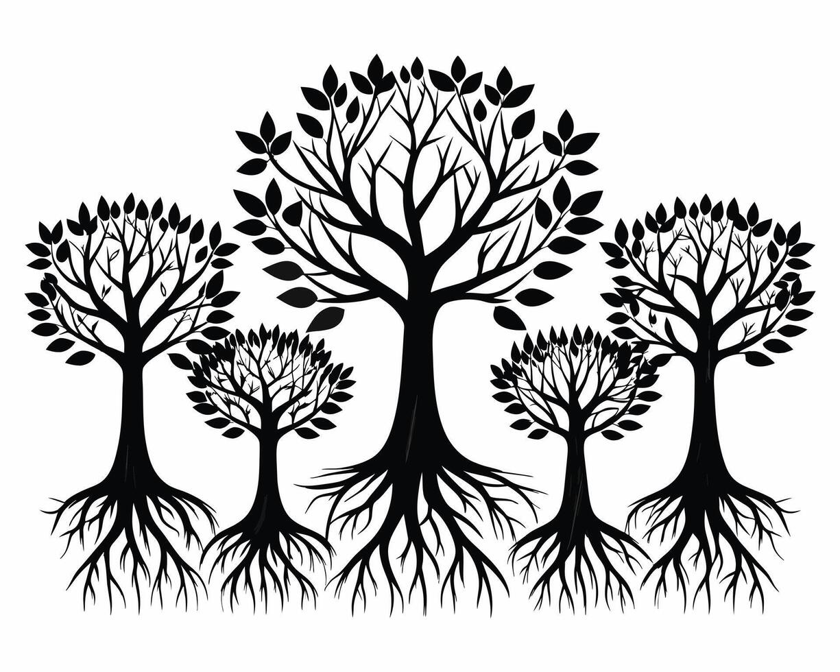 Tree with roots silhouette image vector