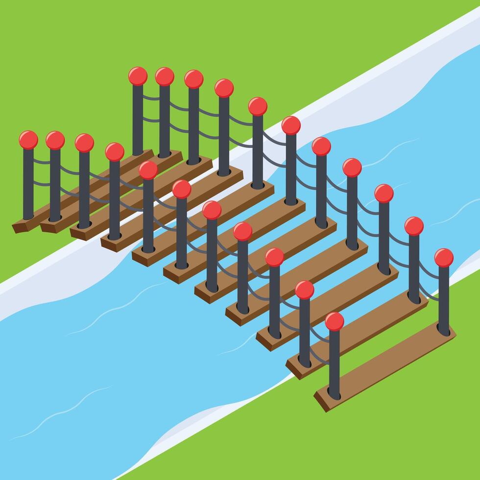Isometric Bridge Over River vector