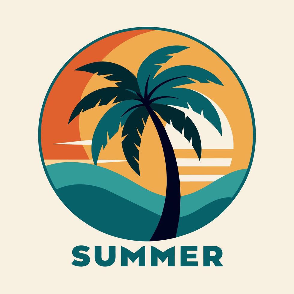 Logo emblem Summer Season with Coconut and Sunset for your design logo, community vector