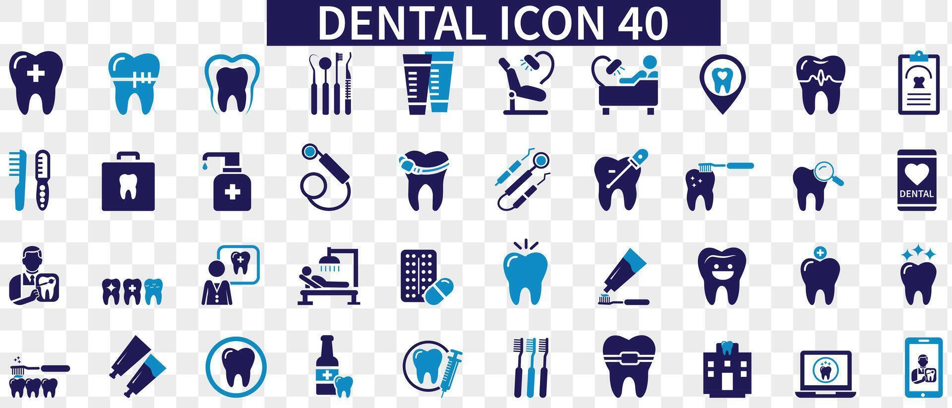 Dental icon set. Containing tooth, dentist, toothpaste, toothbrush, teeth, implant, and dentistry icons. Solid black icon collection. vector