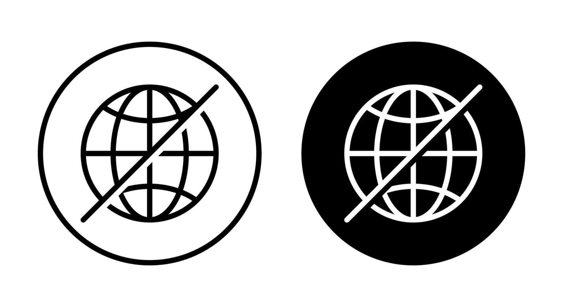 Offline globe icon on black circle. Disconnected internet network concept vector