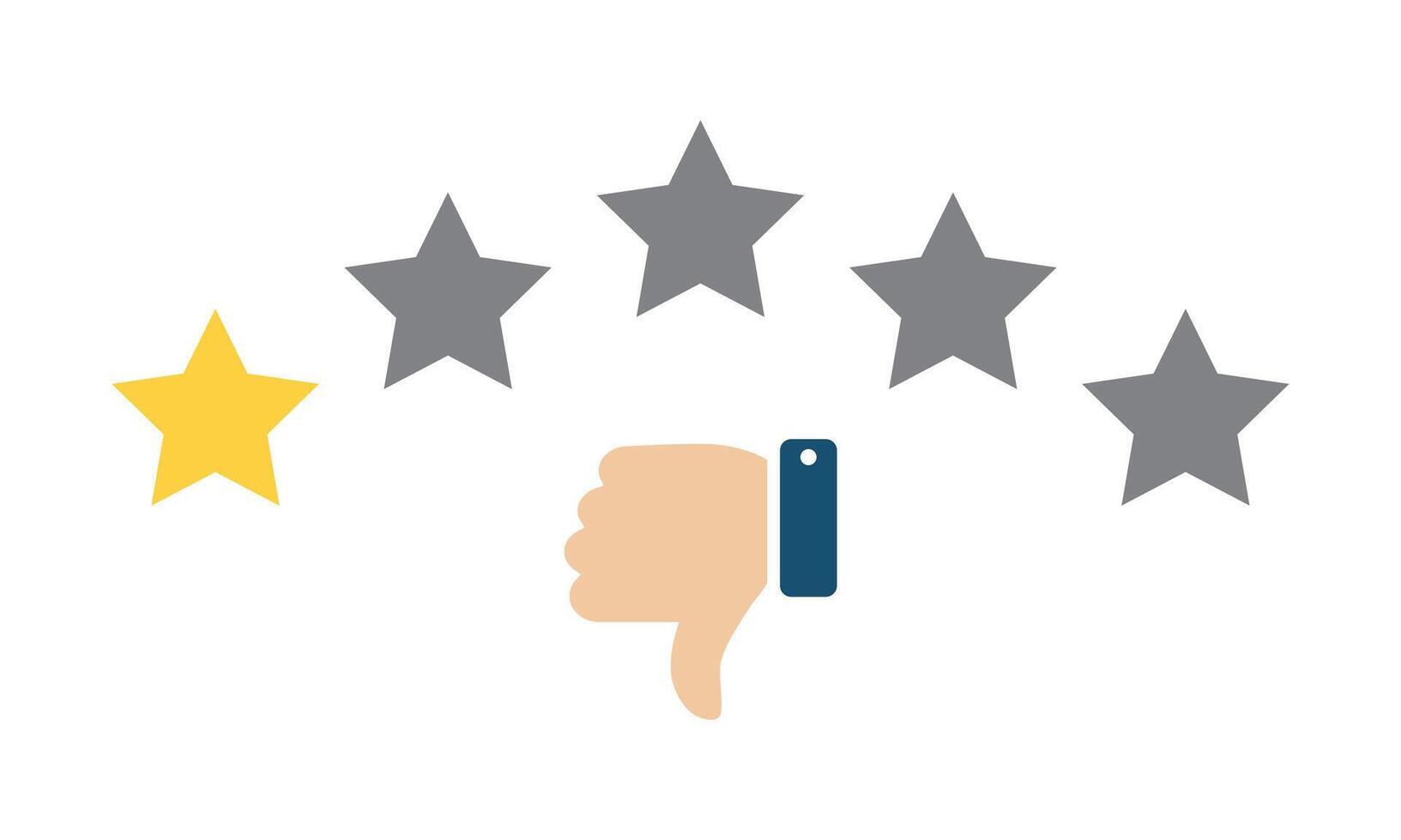 Hand thumb down icon with five stars. Customer bad feedback concept vector