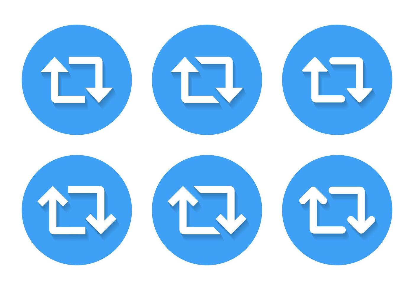 Repeat arrow icon set with shadow. Repost button vector