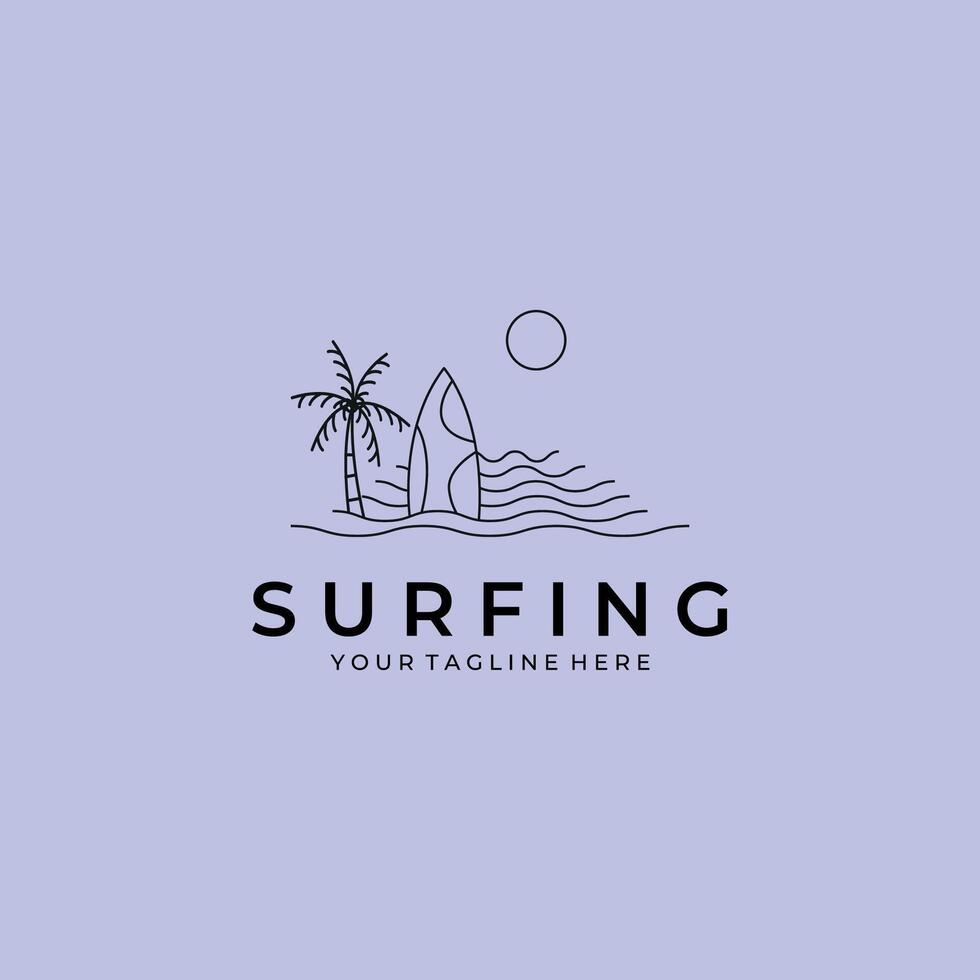 california surf line icon logo design, big wave and paradise logo symbol illustration design vector