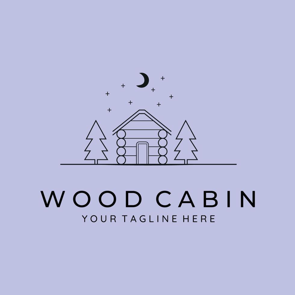 wood cabin line art minimalist logo illustration design vector