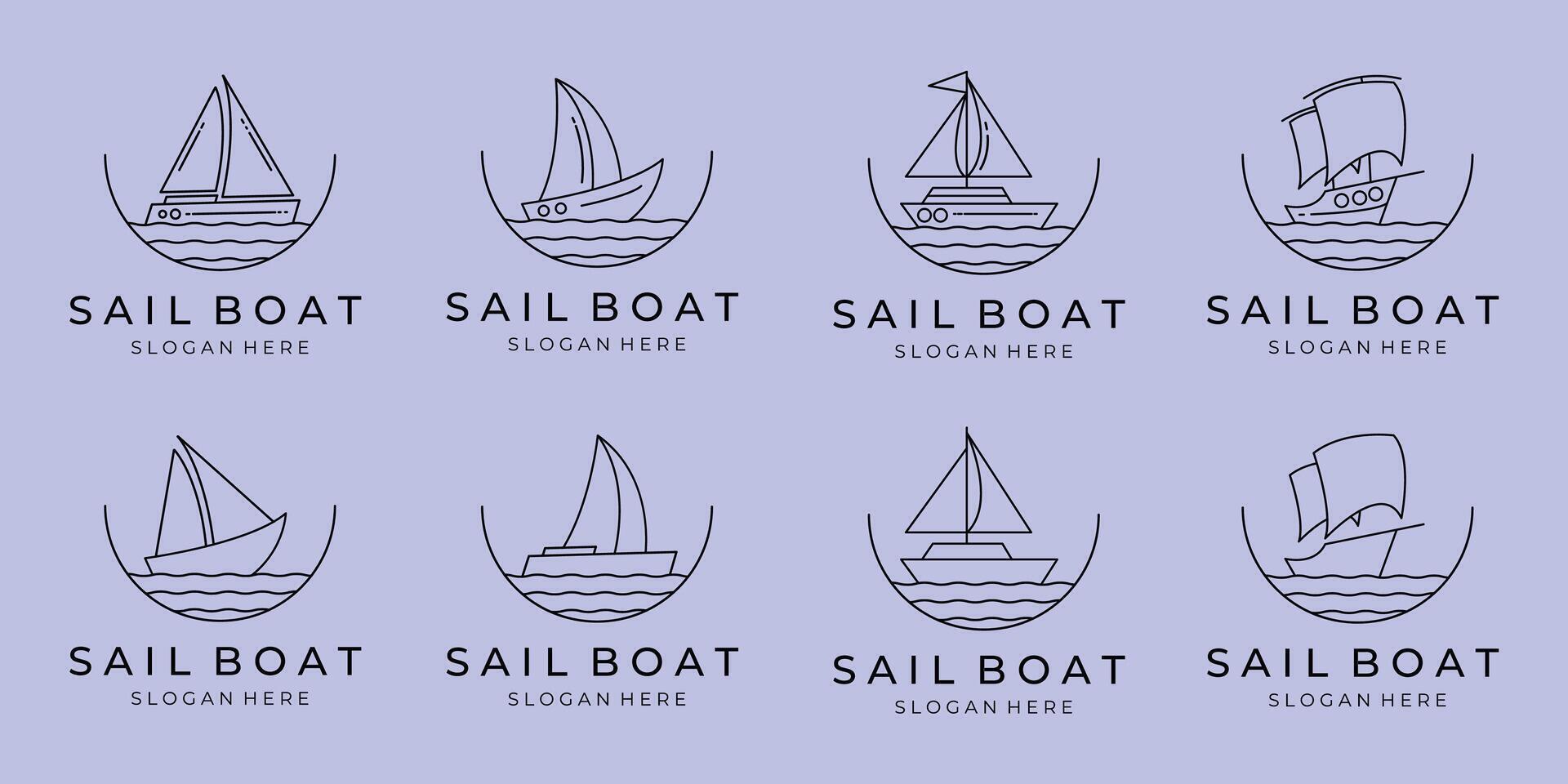 bundle set of sailboat line art logo minimal symbol illustration design vector