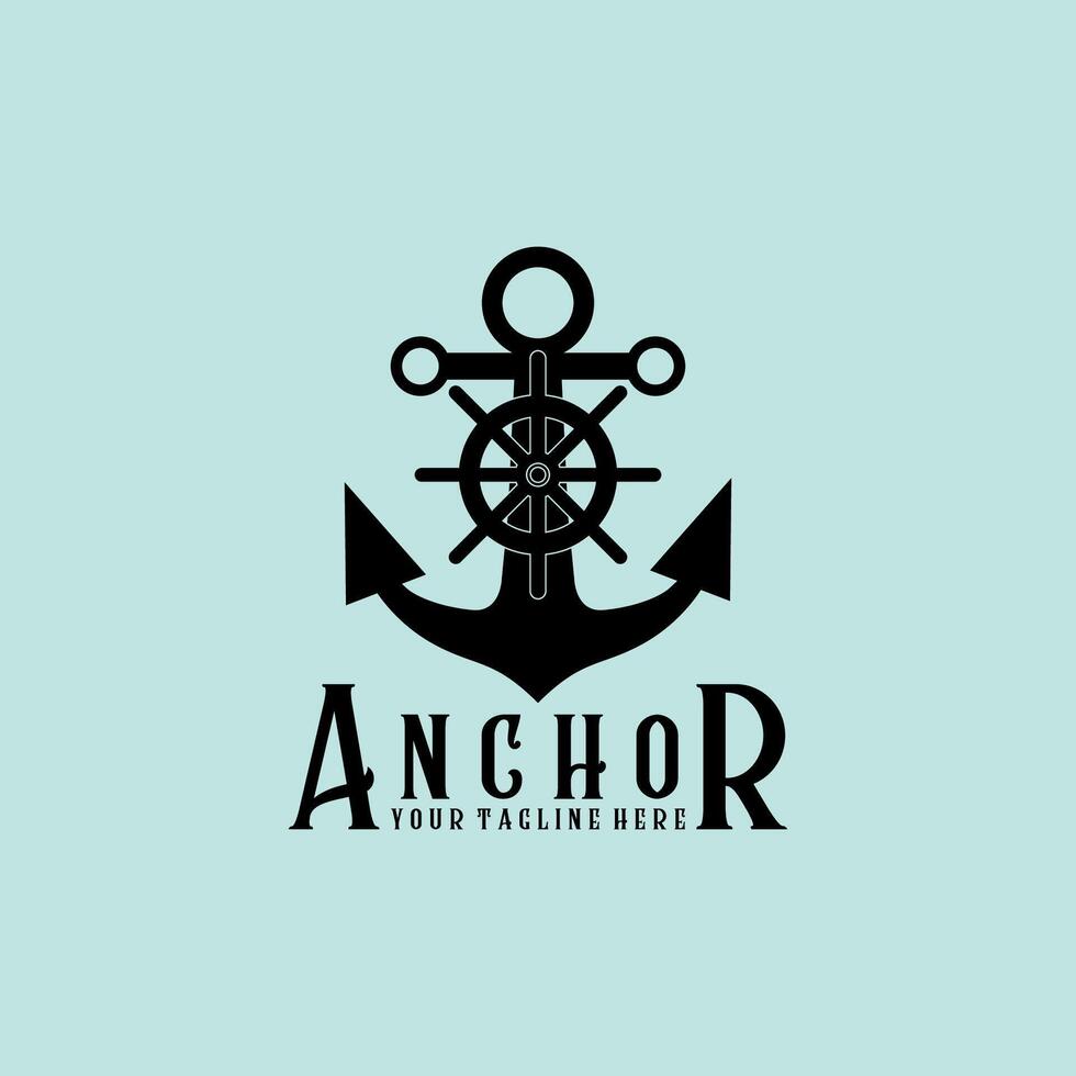 anchor vintage retro minimalist logo illustration design vector