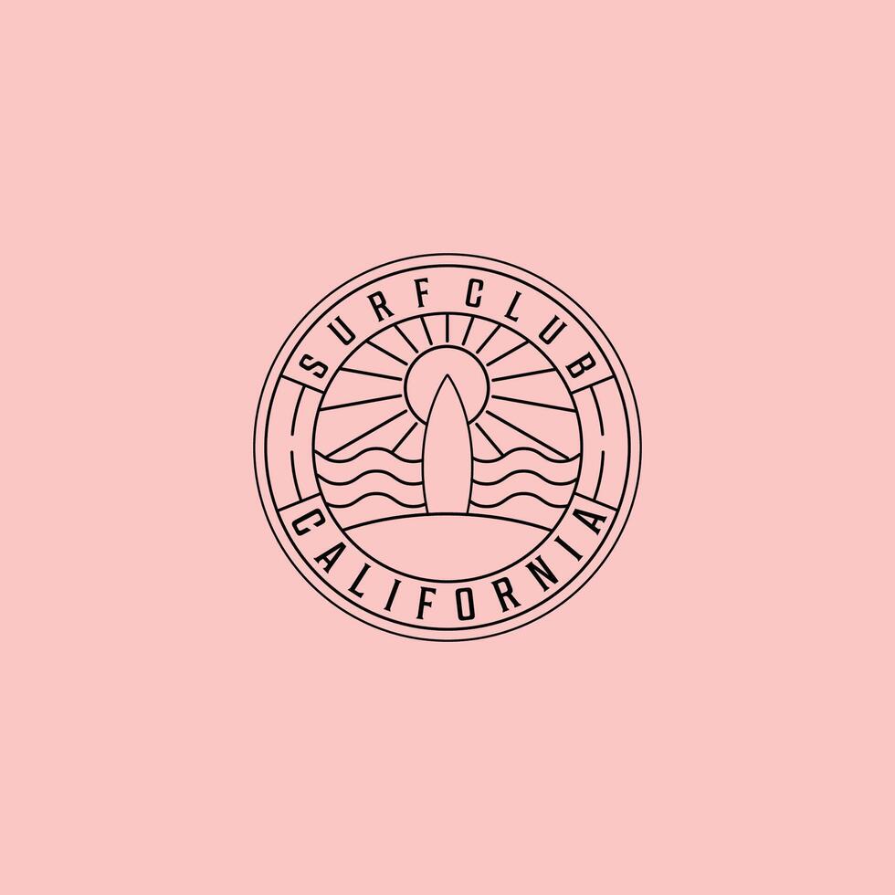surf club line icon logo symbol illustration design, surfboard california minimal design vector