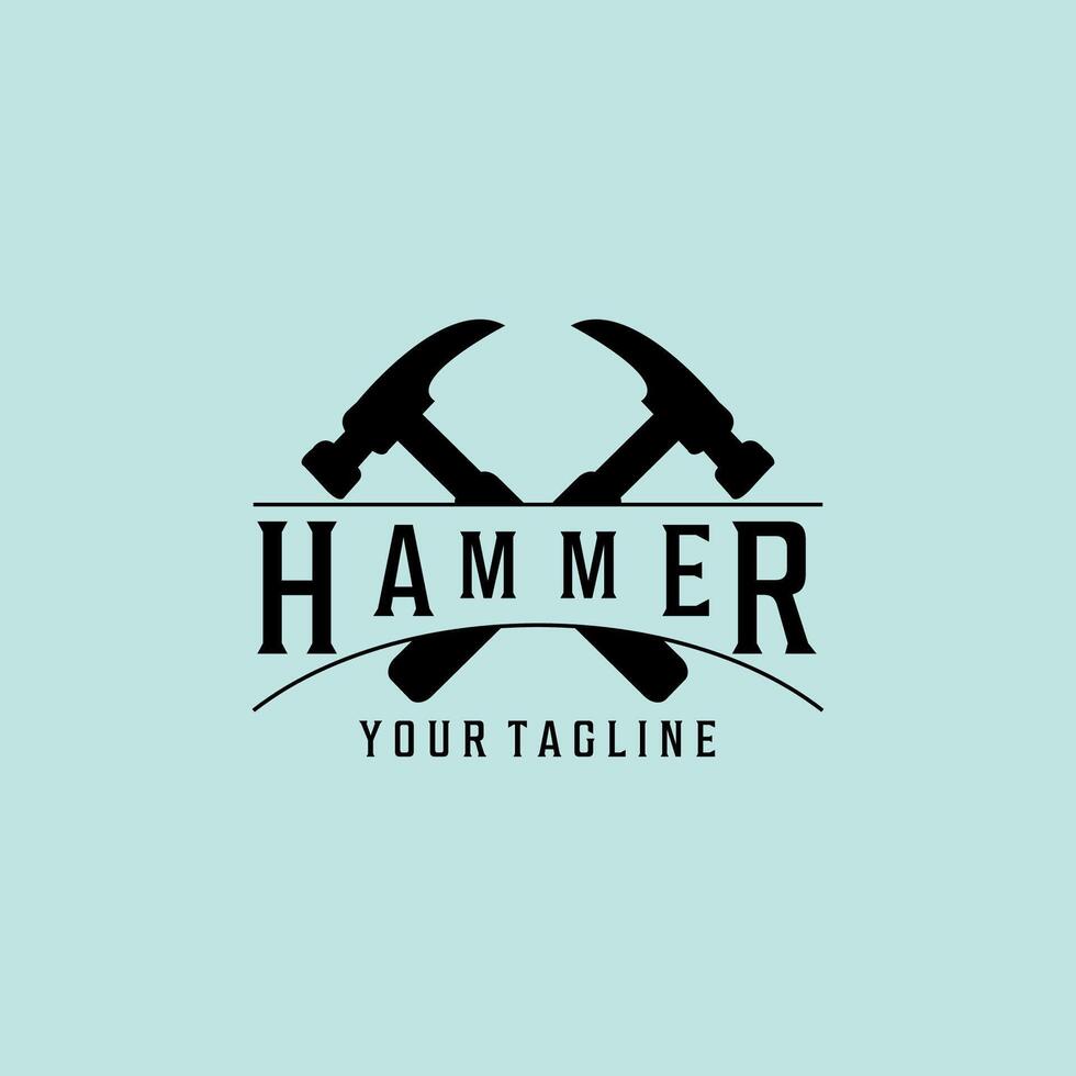 Vintage hammer Icon, joiner's tools, simple shape, for graphic design of logo, emblem, symbol, sign, badge, label, stamp, isolated on white background. Hand drawn, illustration. vector