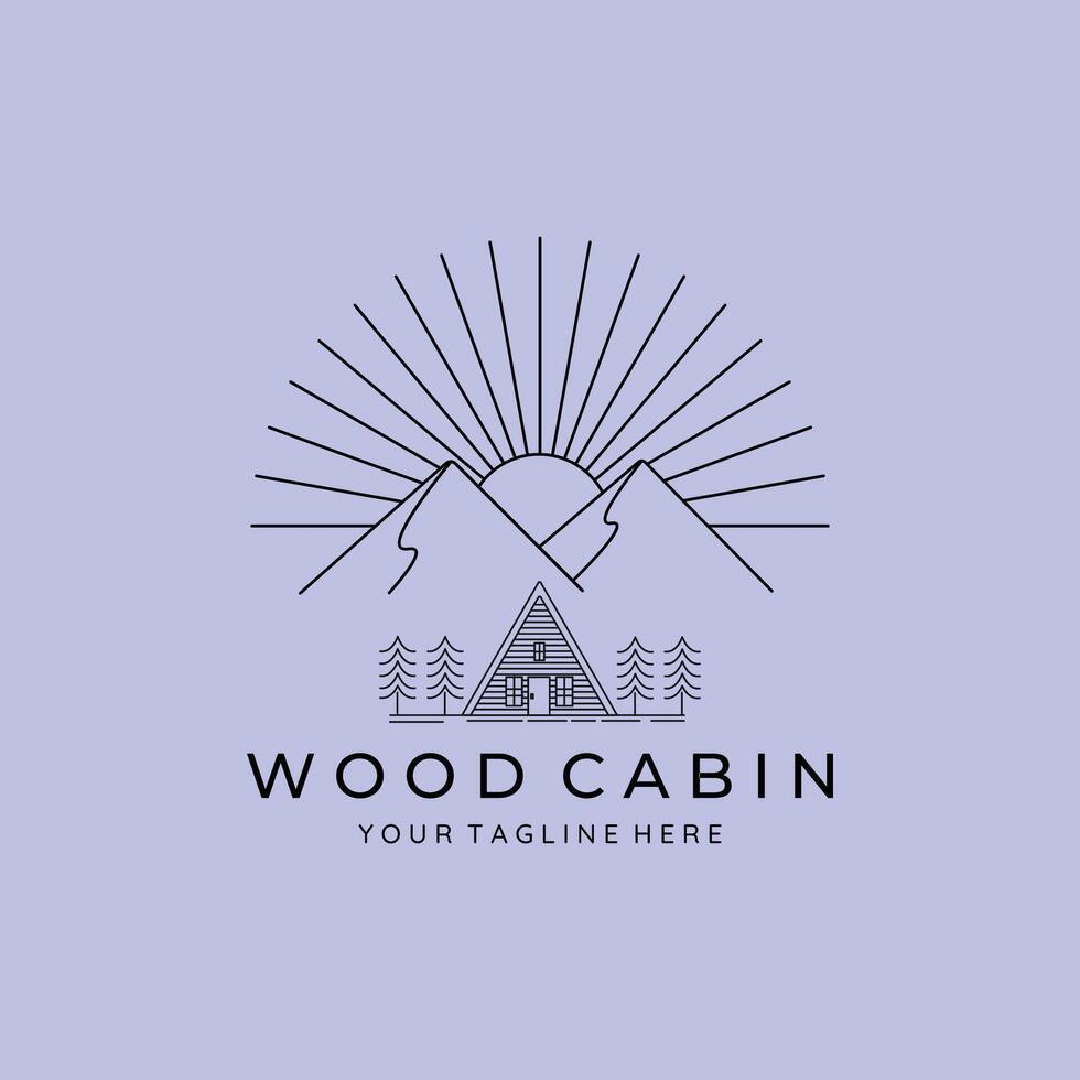 wood cabin line art minimalist logo illustration design creative icon vector