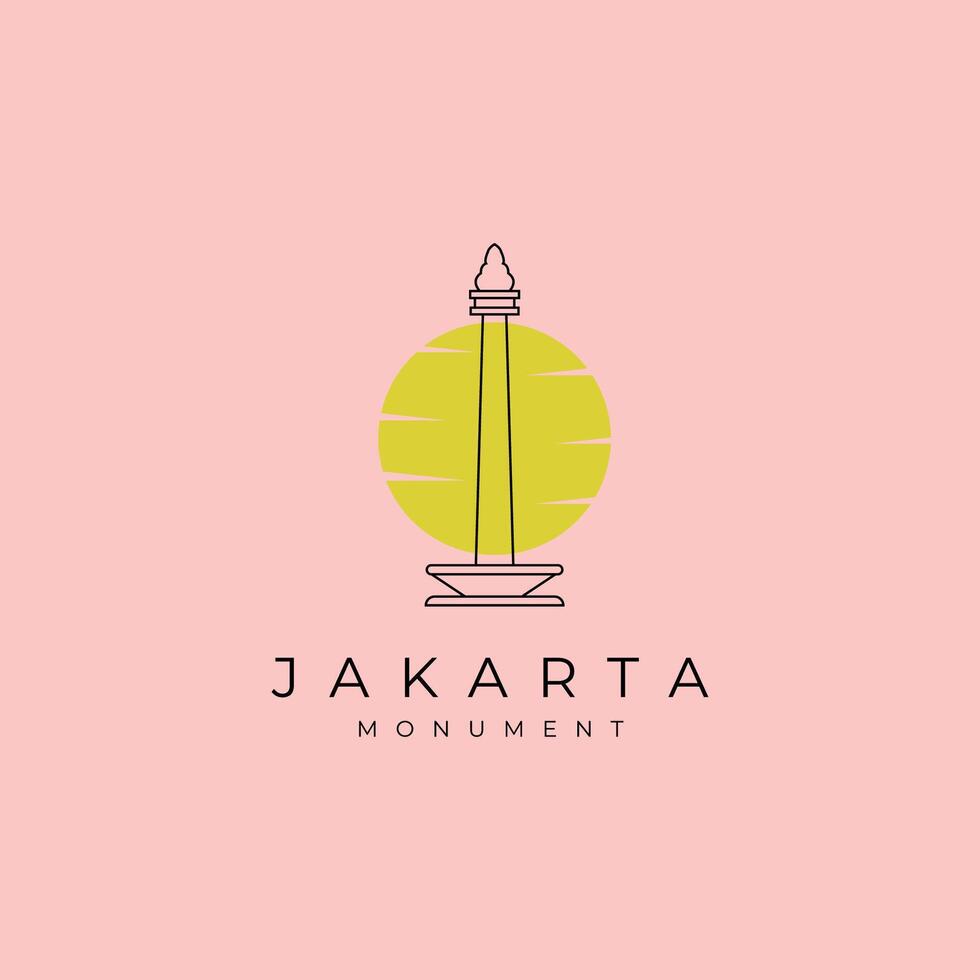 monument national of jakarta line art logo illustration design, jakarta landmark symbol vector