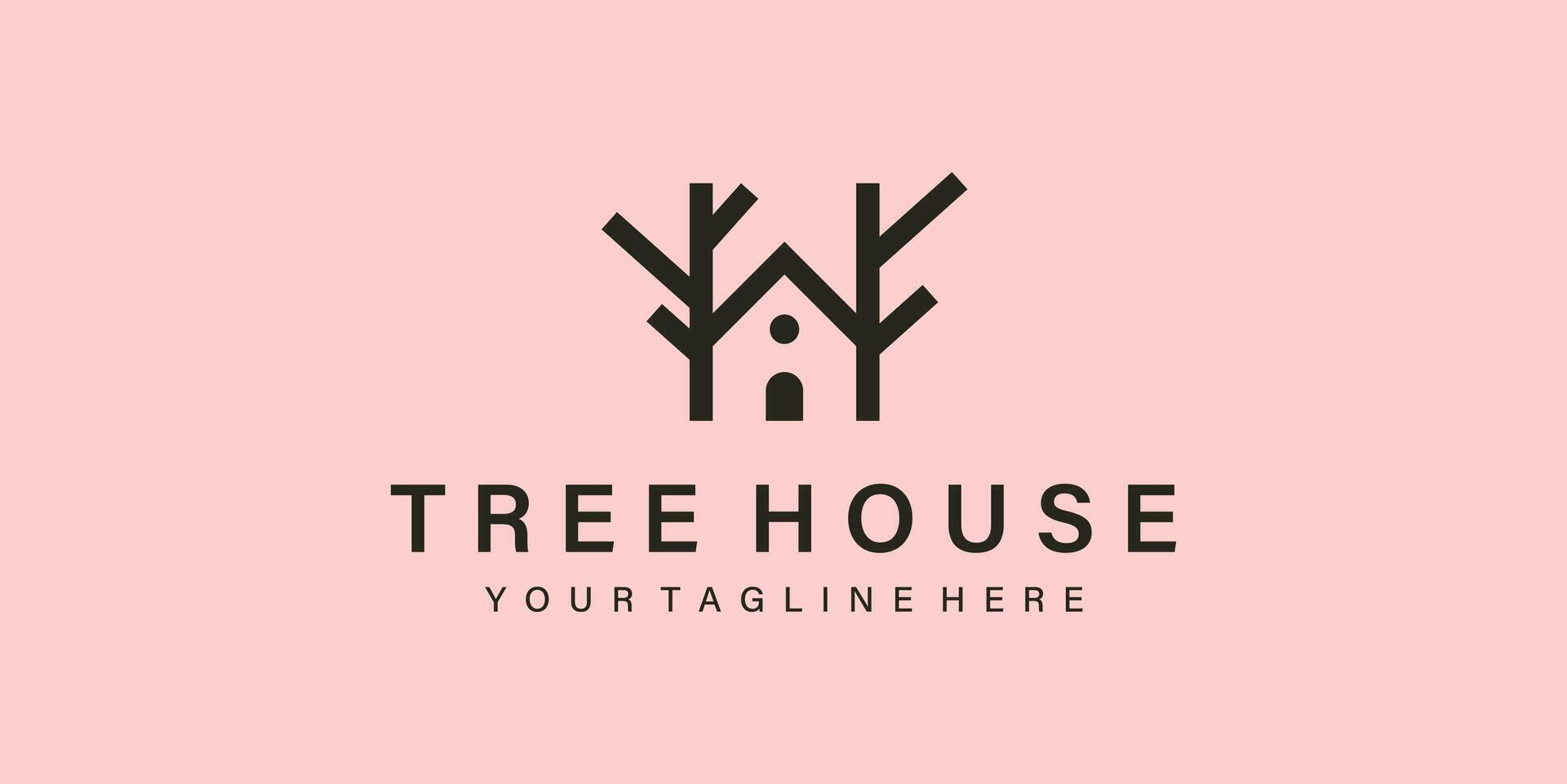 tree house logo icon line art illustration minimalist simple design vector