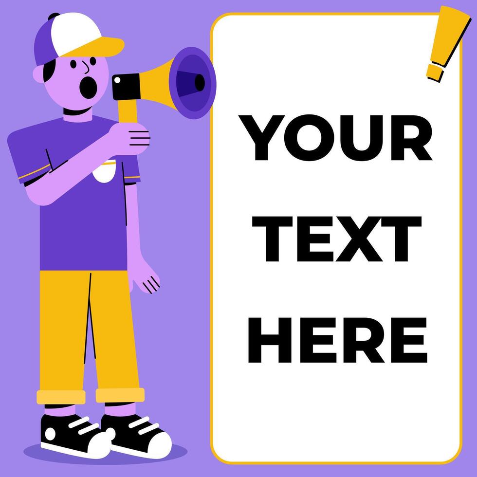 Announcement Ads Advertising Flat Illustration Concept - Man Teen Announce with Megaphone Bullhorn vector