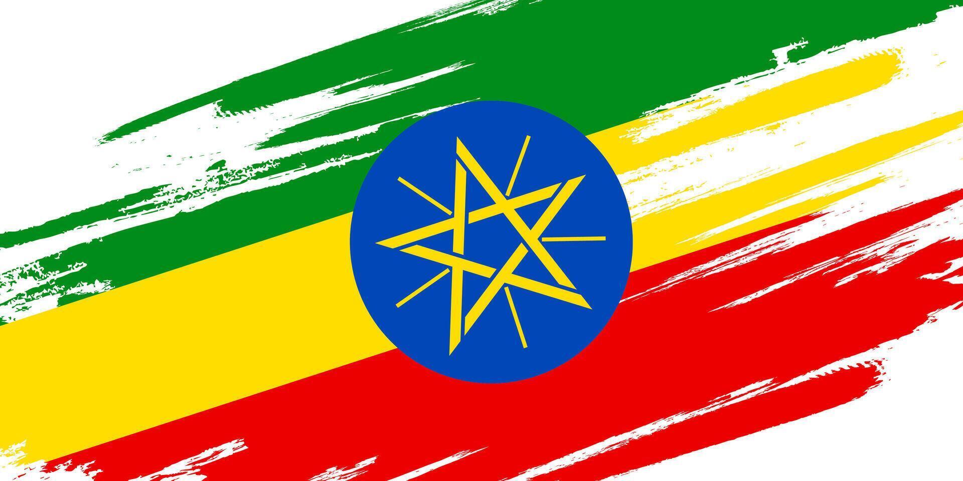 Flag of Ethiopia in Brush Paint Style with Grunge Concept vector