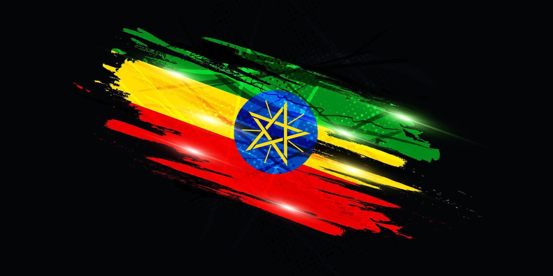 Flag of Ethiopia in Brush Paint Style with Grunge Concept vector