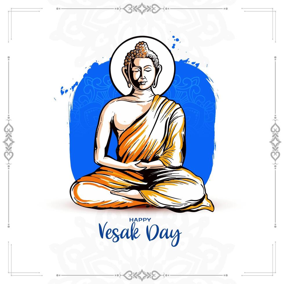 Happy Buddha purnima or Vesak day card with gautam buddha design vector