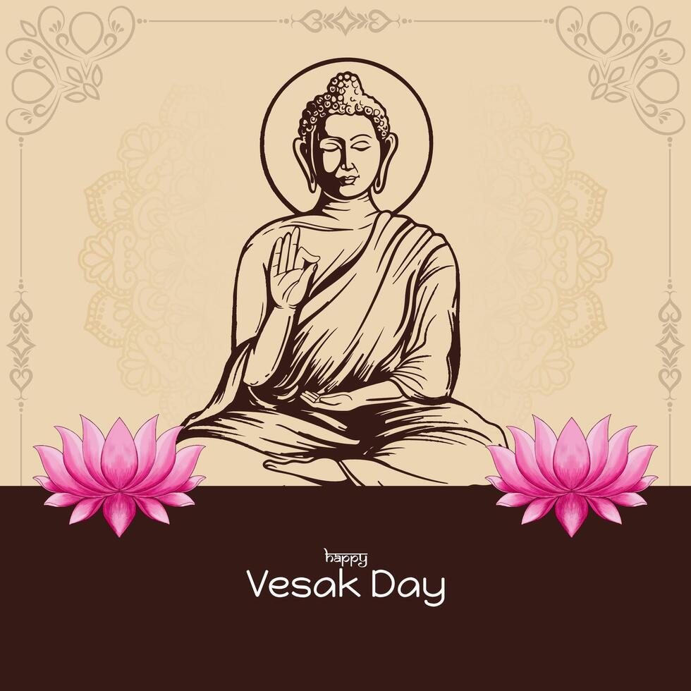 Beautiful Happy Vesak day and Buddha purnima hindu festival greeting card vector