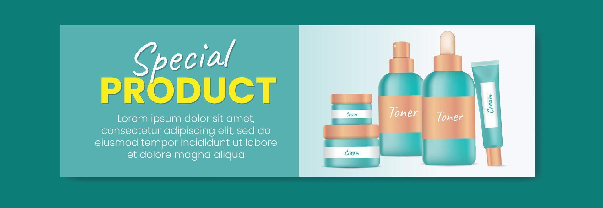 editable banner design for skin care and beauty product promotion with tosca background-01 vector