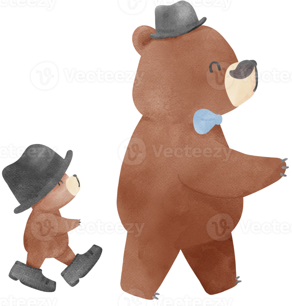 Retro Fathers Day Bear with Baby Bear Heartwarming watercolor Illustration png