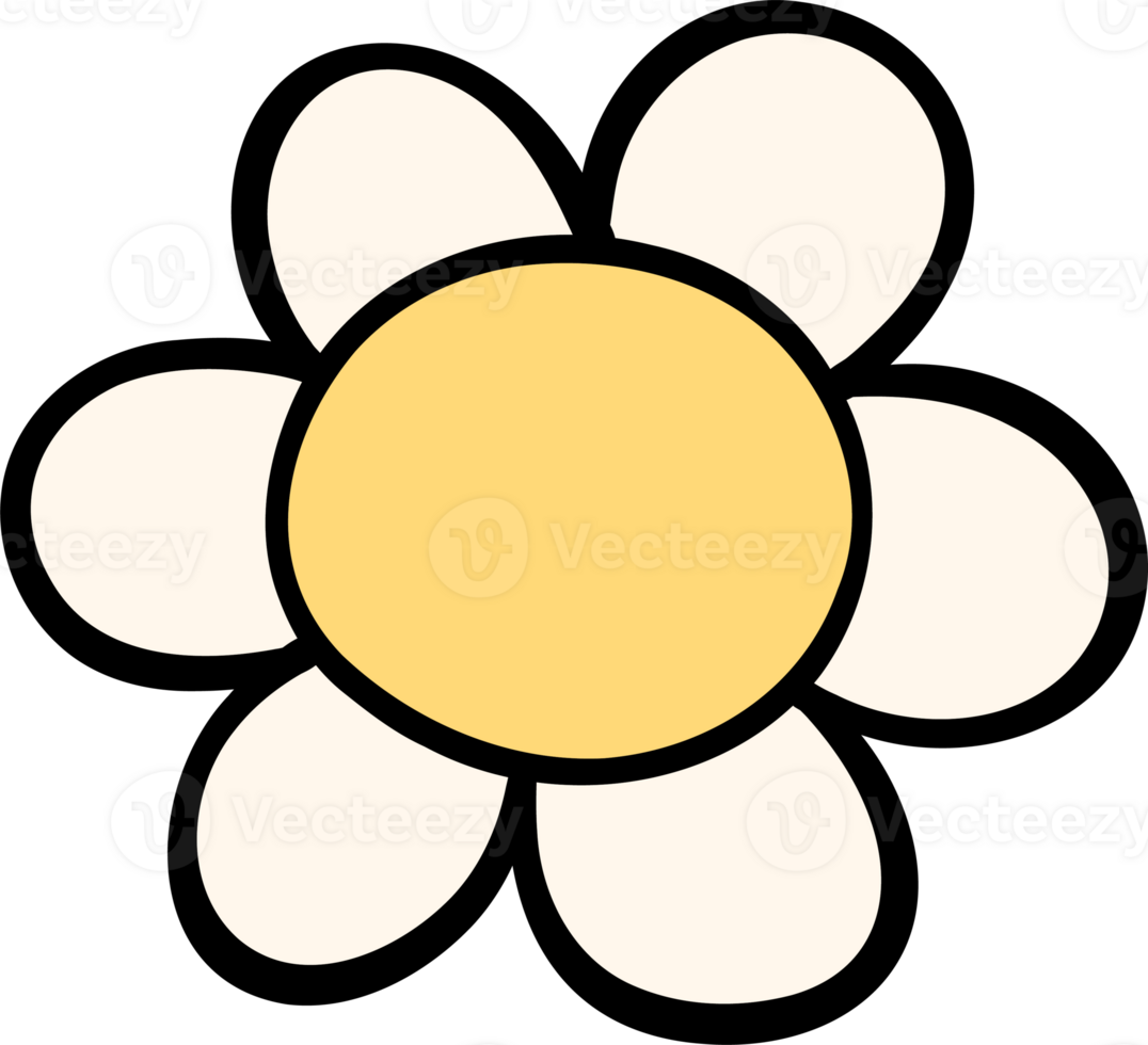 Retro Groovy Flower Handdrawn Lined Doodle png
