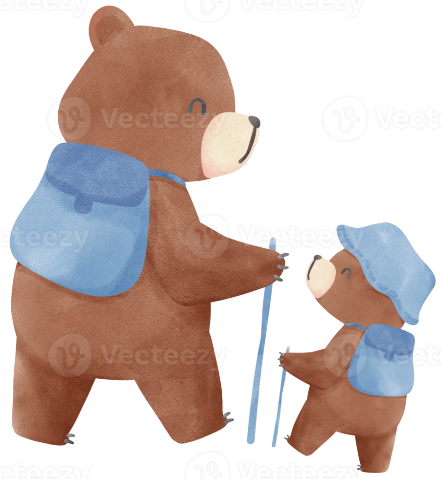 Retro Fathers Day Bear with Baby Bear Heartwarming watercolor Illustration png