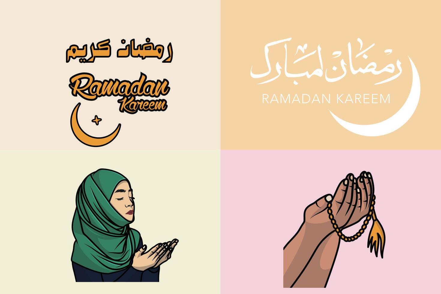 Collection of Ramadan Kareem Islamic Background with hands illustration design. vector