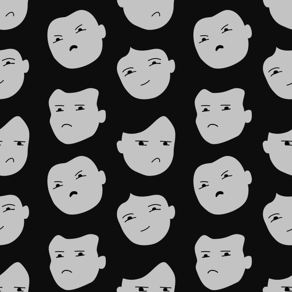 Seamless pattern of human faces with negative expression. vector