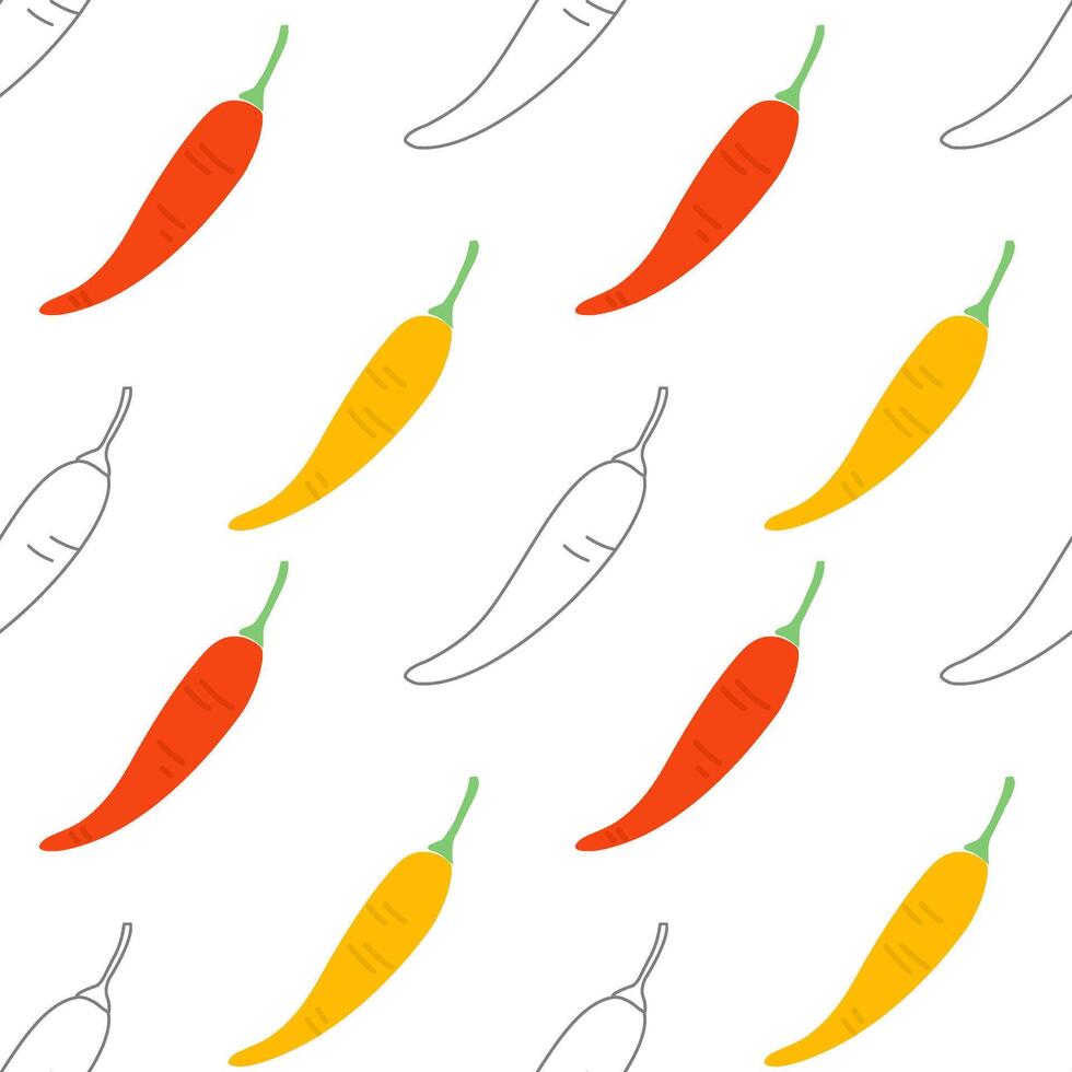 Seamless pattern with red and yellow chillies. vector