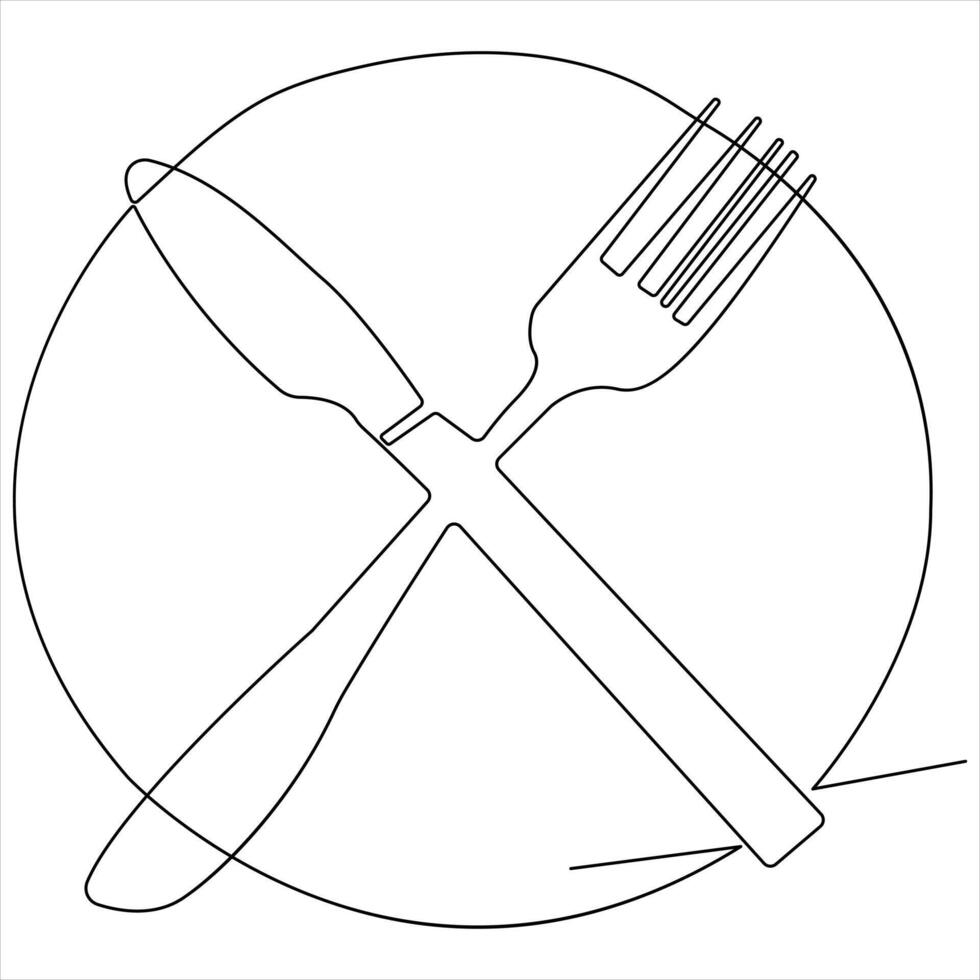 Continuous single drawing of knife fork spoon outline illustration vector