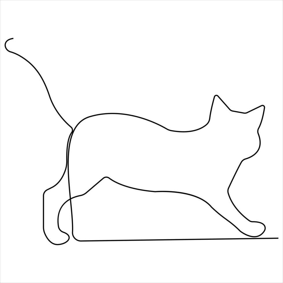 Continuous single line cute cat art drawing illustration vector