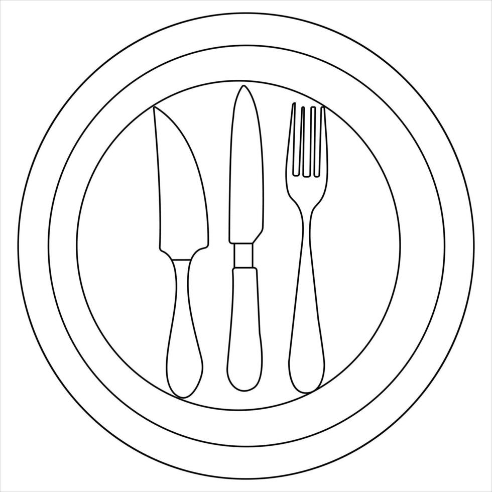Continuous single drawing of knife fork spoon outline illustration vector