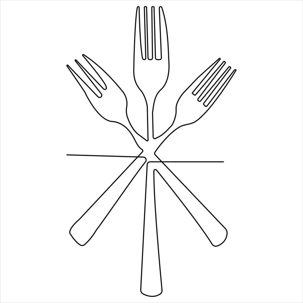 Continuous single drawing of knife fork spoon outline illustration vector