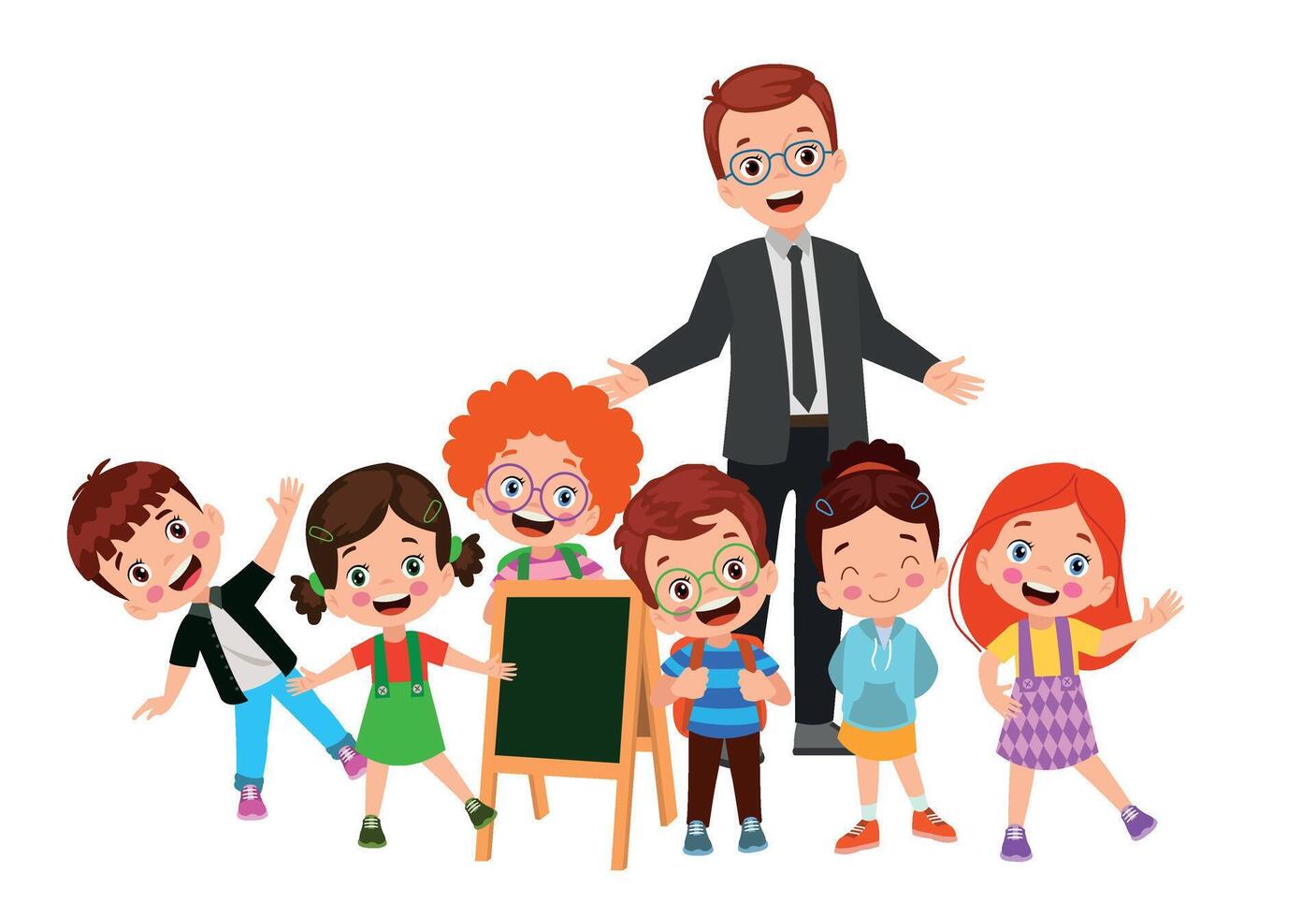 cute students and teacher in classroom vector