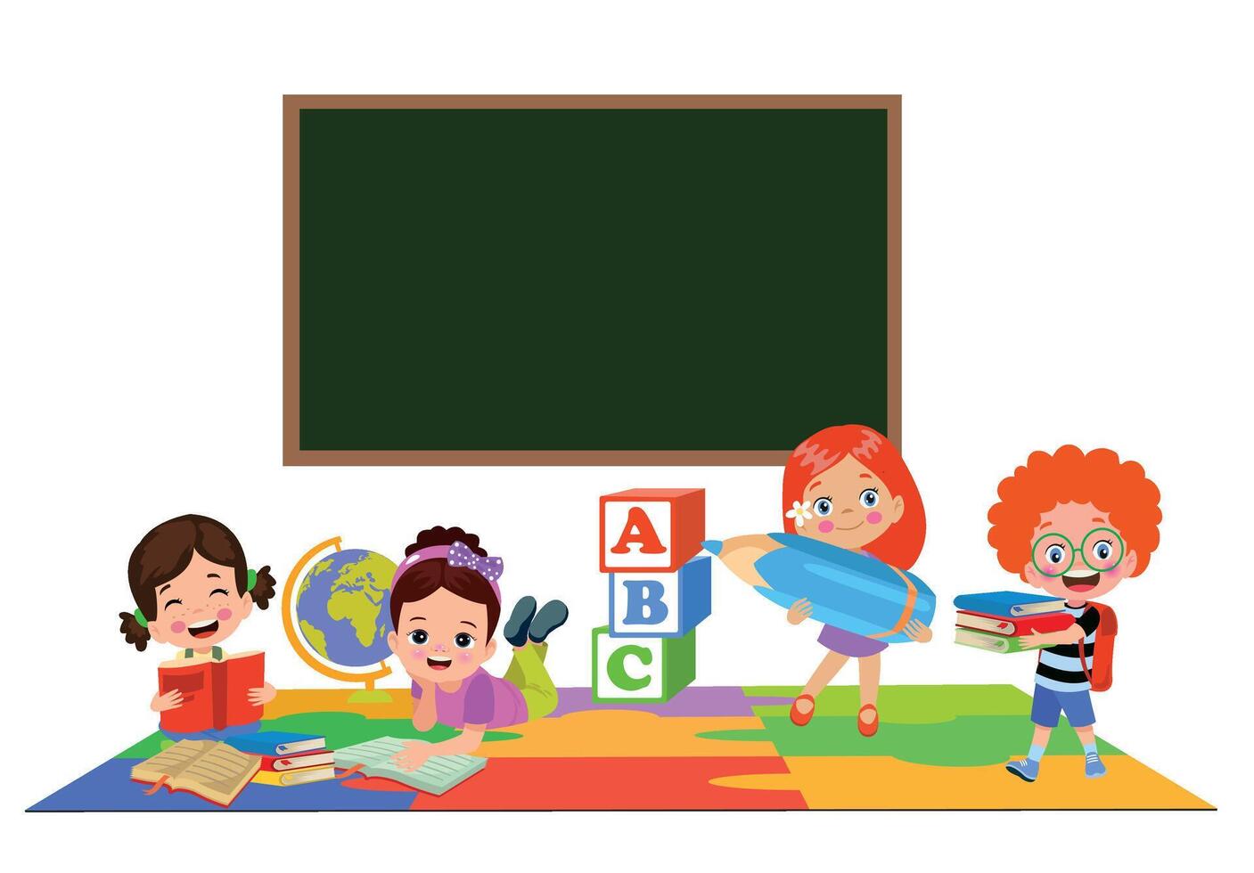 back to school school classroom and cute happy studentsback to school school classroom and cute happy students vector